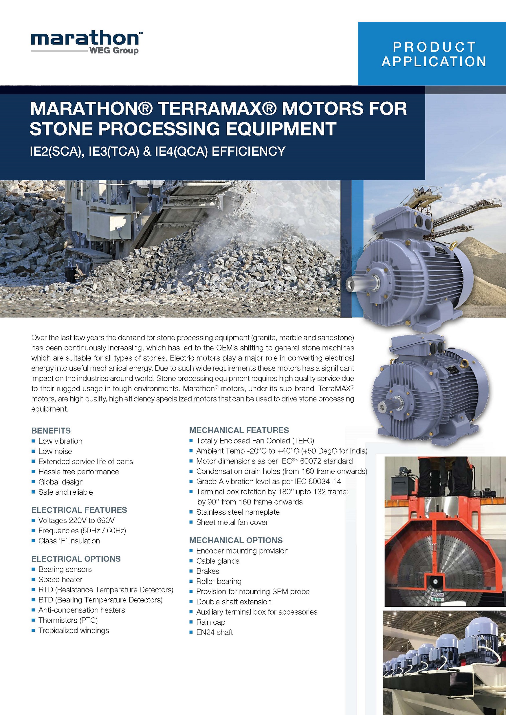Marathon Motors for Stone Processing Industry